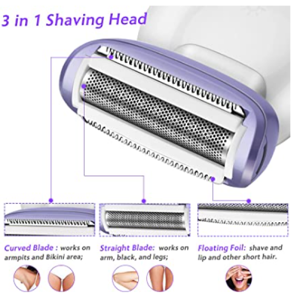 Electric Razor for Women,Bikini Trimmer Shaver for Women Hair Legs and Underarms, Cordless Painless Waterproof Lady Electric Shavers for Women with LED Light-Purple